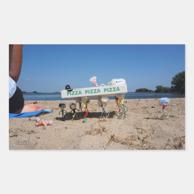 Fubby's stealing a pizza on the beach. sticker (Front)