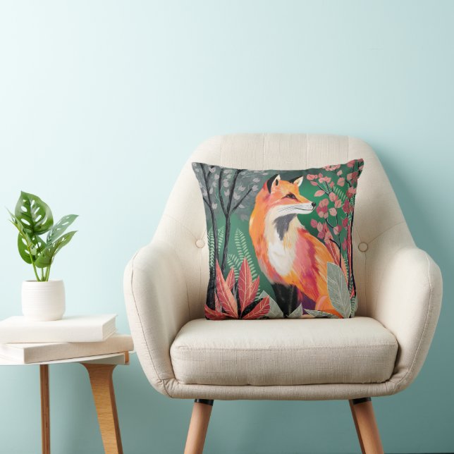 Fuchs Zauberwald Hand-Painted Nature Illustrations Throw Pillow (Chair)