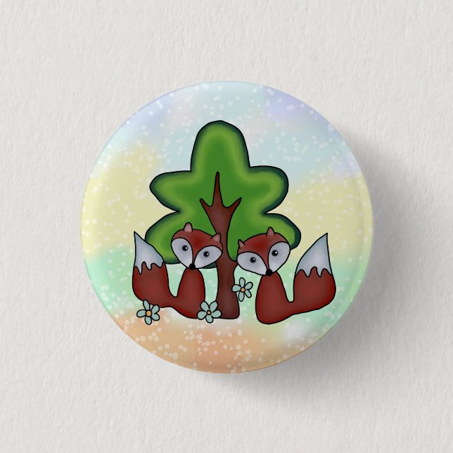 Füchse mit Baum 1 Inch Round Button (Front)
