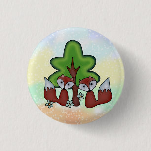 Füchse mit Baum 1 Inch Round Button
