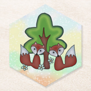 Füchse mit Baum  Paper Coaster