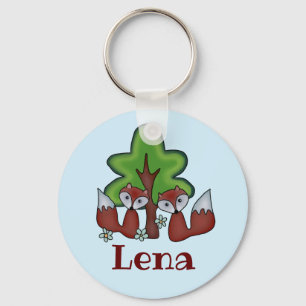 Füchse mit Baum, personalisiert Keychain