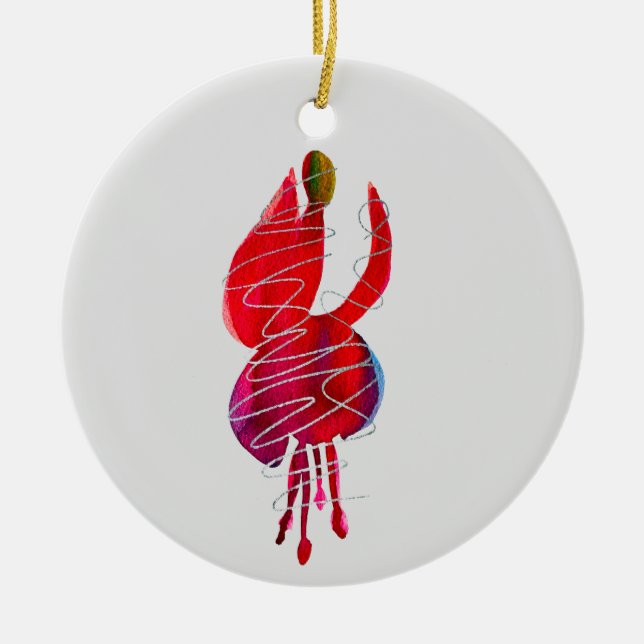 Fuchsia abstract watercolor floral ceramic ornament (Front)