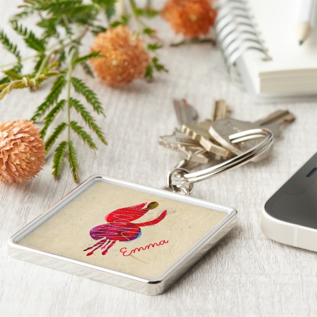 Fuchsia abstract watercolor floral keychain (Side)