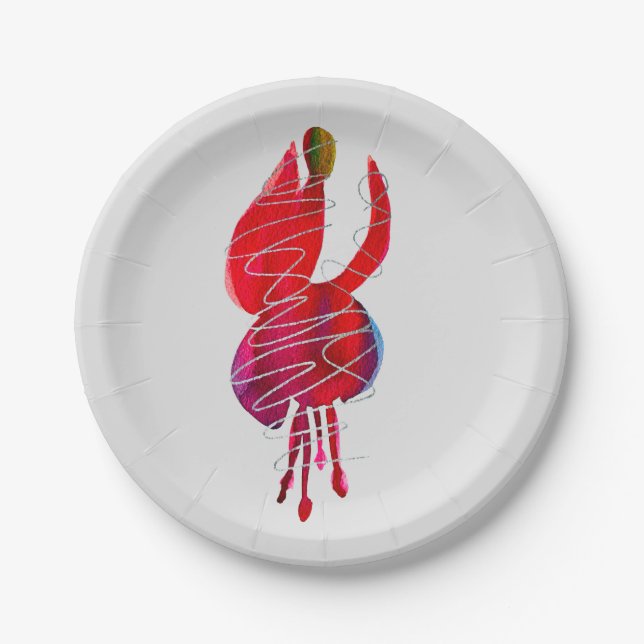 Fuchsia abstract watercolor floral paper plate (Front)