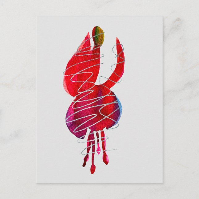 Fuchsia abstract watercolor floral postcard (Front)