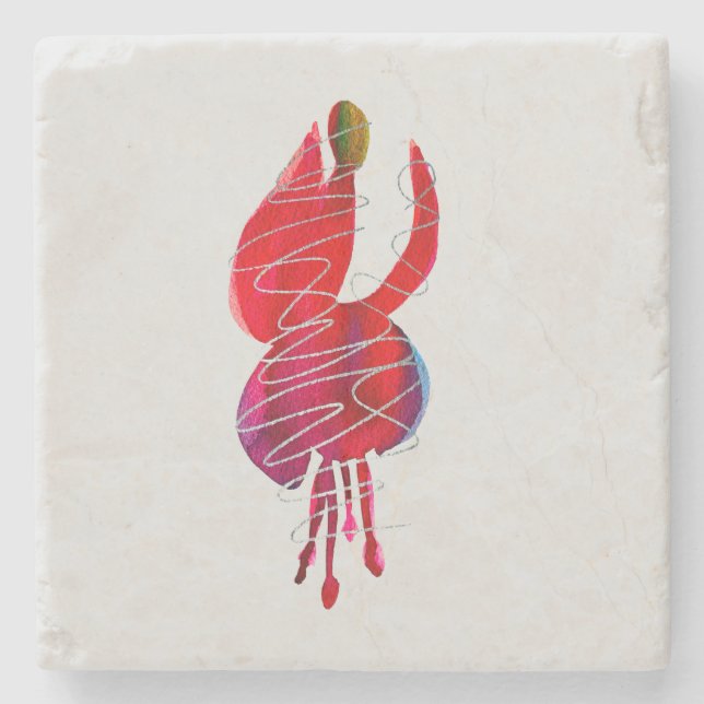 Fuchsia abstract watercolor floral stone coaster (Front)