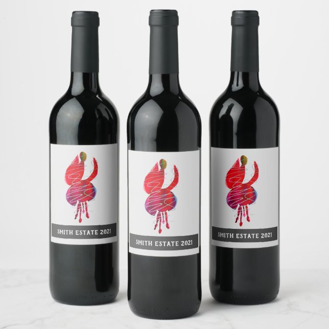 Fuchsia abstract watercolor floral wine label (Bottles)