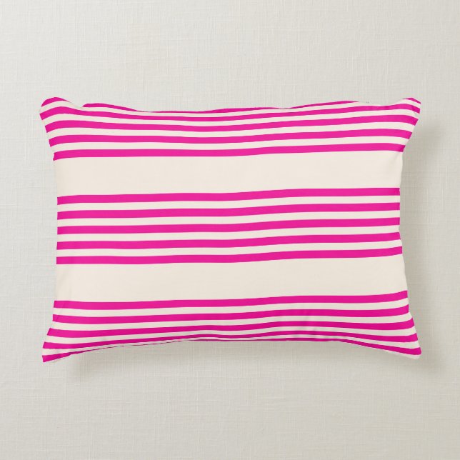 Fuchsia and beige five stripes pattern accent pillow (Front)