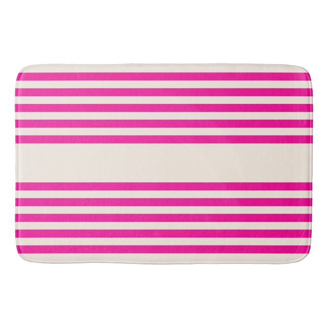 Fuchsia and beige five stripes pattern bath mat (Front)
