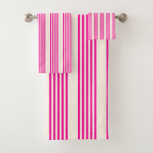 Fuchsia and beige five stripes pattern bath towel set