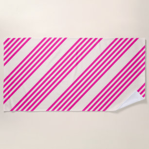 Fuchsia and beige five stripes pattern beach towel