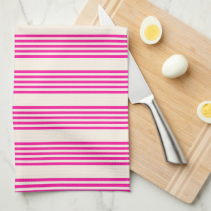 Fuchsia and beige five stripes pattern kitchen towel