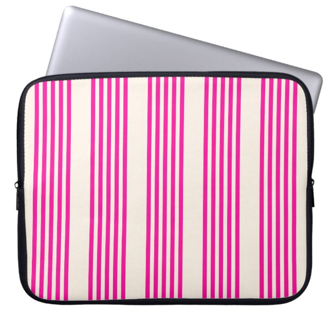 Fuchsia and beige five stripes pattern laptop sleeve (Front)