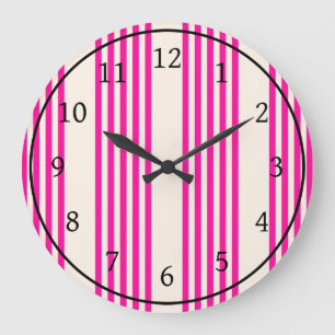 Fuchsia and beige five stripes pattern large clock