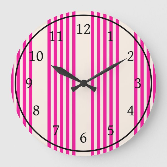 Fuchsia and beige five stripes pattern large clock (Front)