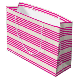 Fuchsia and beige five stripes pattern large gift bag
