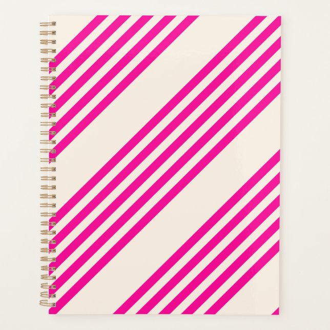 Fuchsia and beige five stripes pattern planner (Front)