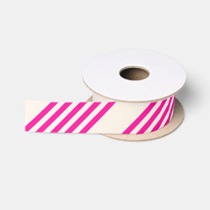 Fuchsia and beige five stripes pattern satin ribbon