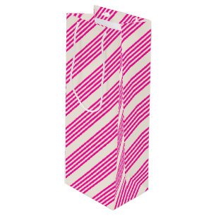 Fuchsia and beige five stripes pattern wine gift bag
