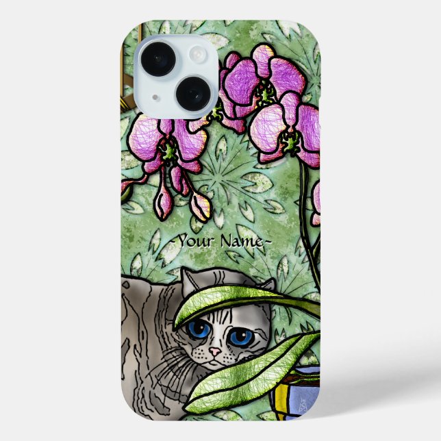 Fuchsia and Big-Eyed Kitty - Personalized Case-Mate iPhone Case (Back)
