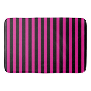 Fuchsia and black candy stripes bath mat