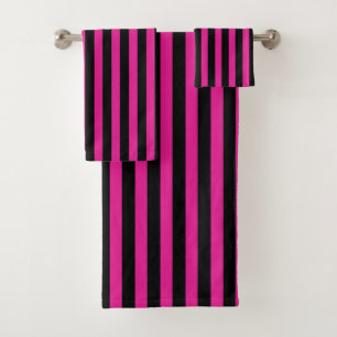 Fuchsia and black candy stripes bath towel set