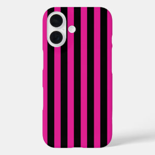 Fuchsia and black candy stripes iPhone 16 case