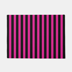 Fuchsia and black candy stripes doormat