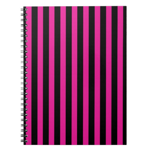 Fuchsia and black candy stripes notebook (Front)