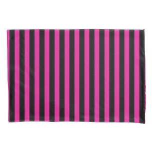 Fuchsia and black candy stripes pillowcase