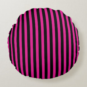 Fuchsia and black candy stripes round pillow