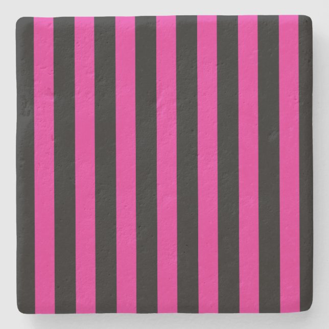 Fuchsia and black candy stripes stone coaster (Front)