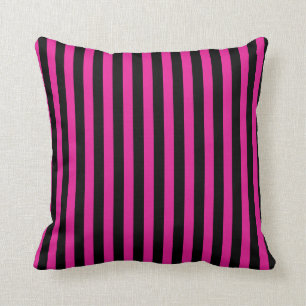 Fuchsia and black candy stripes throw pillow
