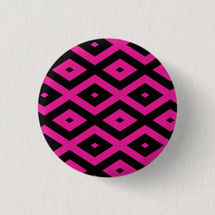 Fuchsia and black diamond pattern 1 inch round button