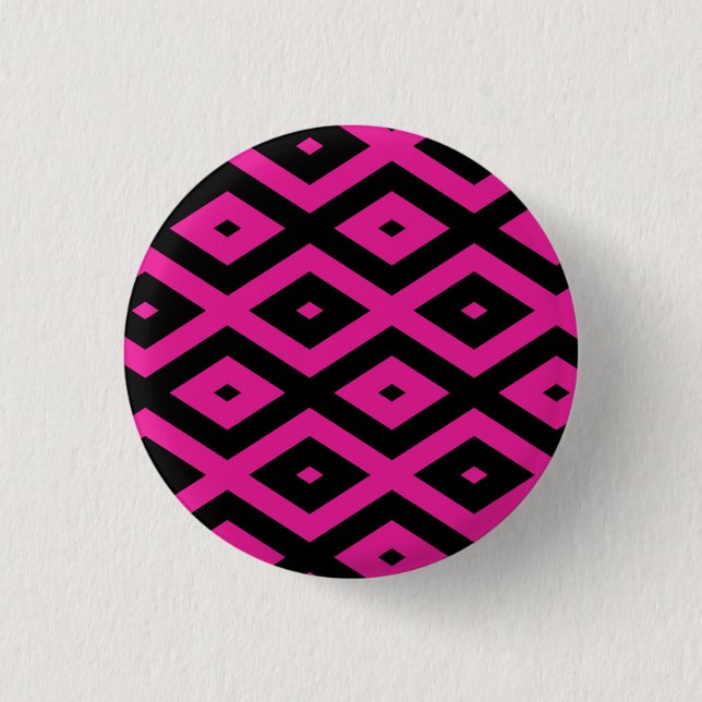 Fuchsia and black diamond pattern 1 inch round button (Front)