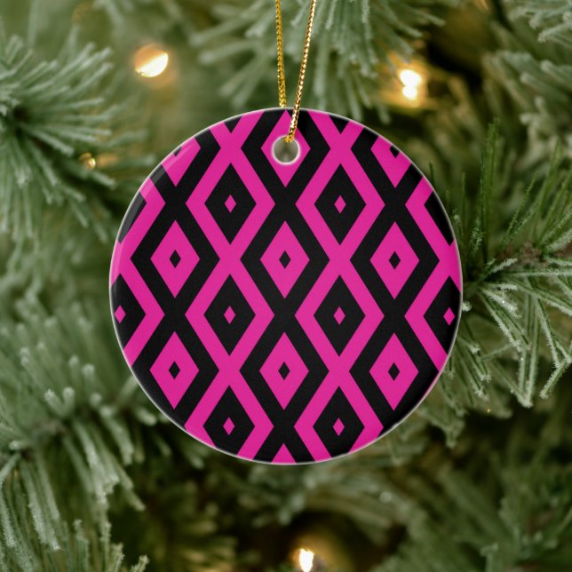 Fuchsia and black diamond pattern ceramic ornament (Tree)