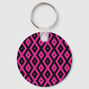 Fuchsia and black diamond pattern keychain