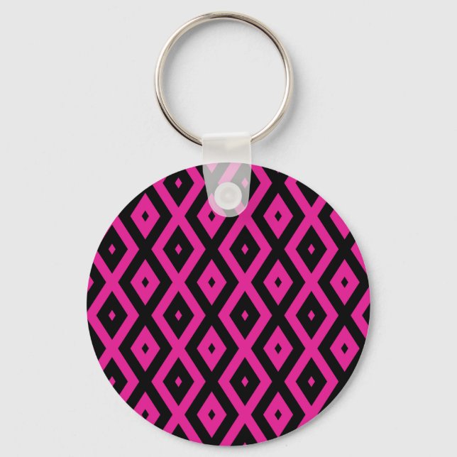 Fuchsia and black diamond pattern keychain (Front)