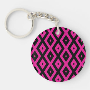 Fuchsia and black diamond pattern keychain