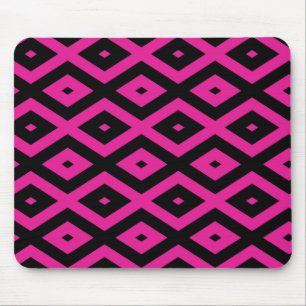 Fuchsia and black diamond pattern mouse pad