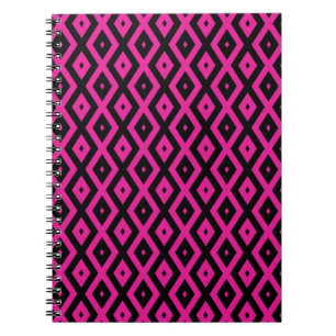 Fuchsia and black diamond pattern notebook