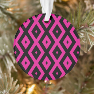 Fuchsia and black diamond pattern ornament