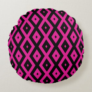 Fuchsia and black diamond pattern round pillow