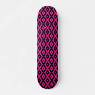 Fuchsia and black diamond pattern skateboard
