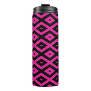 Fuchsia and black diamond pattern thermal tumbler