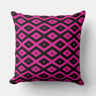 Fuchsia and black diamond pattern throw pillow