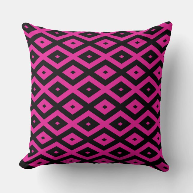 Fuchsia and black diamond pattern throw pillow (Front)