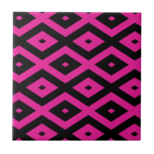 Fuchsia and black diamond pattern tile (Front)