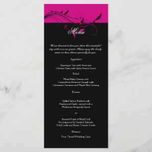 Fuchsia and Black Floral Filigree Wedding Menu